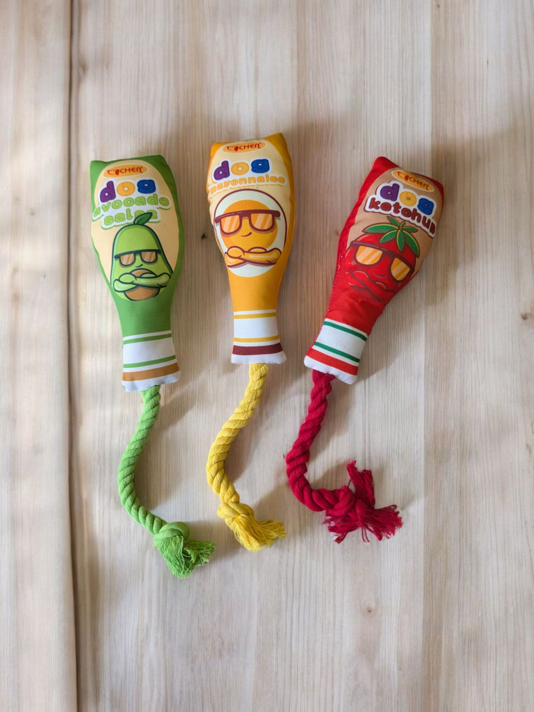 Sauce plush tug dog toy, with built-in squeaker for fun interactive play, soft dog toy available in whitley bay