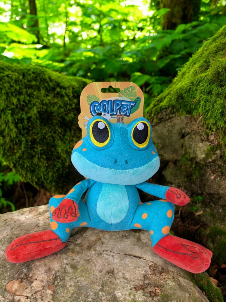 Coolpet Fraser Frog dog toy in blue with squeaker for chewing - available in whitley bay